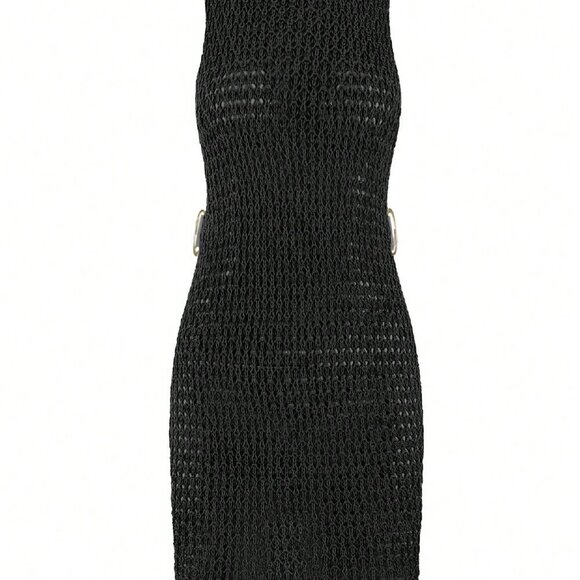 Black Women's Sexy Slim Beach Mini Dress Cut Out Circle Beachwear - Picture 5 of 6